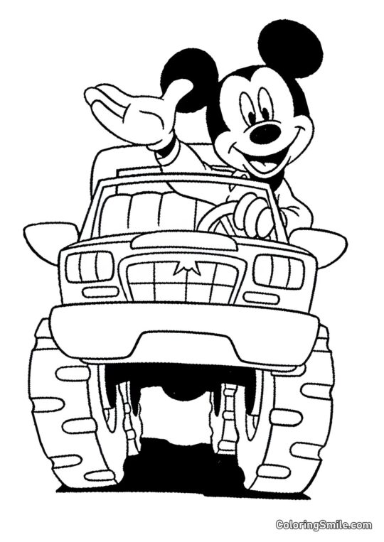 Mickey Mouse dirigindo um carro Mickey Mouse dirigindo um carro - Página para Colorir