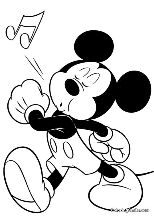 Mickey Mouse dançando com uma canção Mickey Mouse dançando com uma canção - Página para Colorir