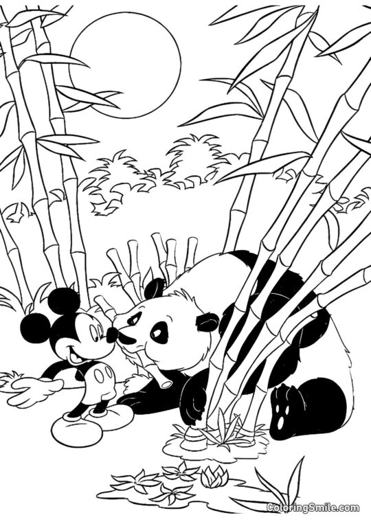 Mickey Mouse encontrou um panda Mickey Mouse encontrou um panda - Página para Colorir