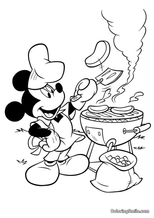 Mickey Mouse e churrasco Mickey Mouse e churrasco - Página para Colorir