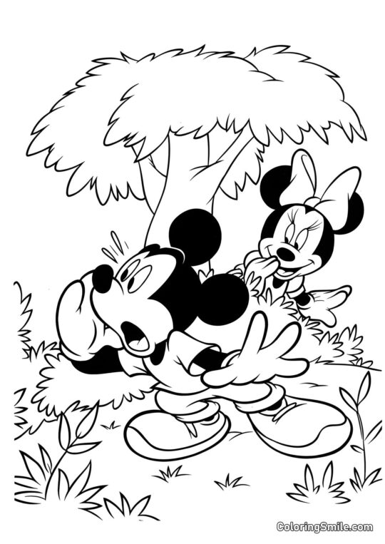 Esconde-esconde com Mickey Mouse e Minnie Esconde-esconde com Mickey Mouse e Minnie - Página para Colorir