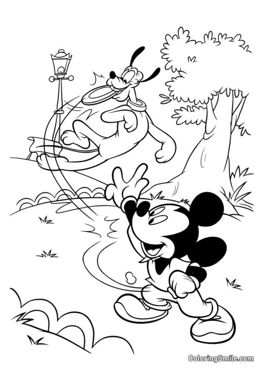 Mickey Mouse brincando com Pateta Mickey Mouse brincando com Pateta - Página para Colorir