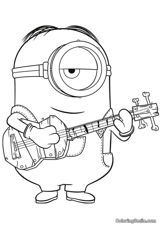 Minion Stuart com Guitarra - Página para Colorir
