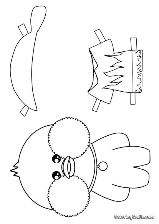 Lalafanfan com roupas (camiseta, shorts e bandana) - Página para Colorir