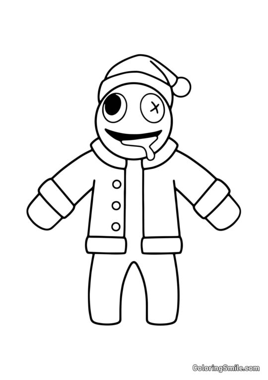 Azul com um chapéu de Papai Noel - Página para Colorir