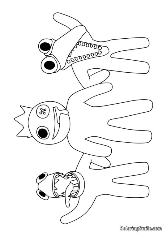Azul, Verde e Laranja acenando - Página para Colorir