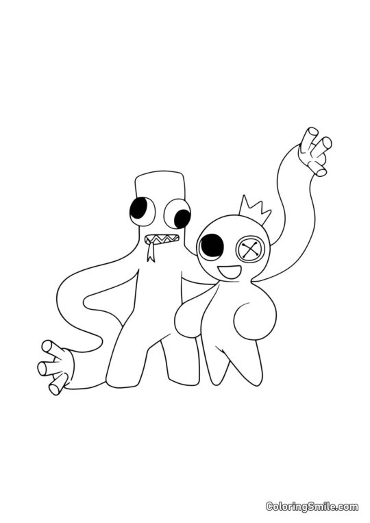 Verde e Azul dos Rainbow Friends - Página para Colorir