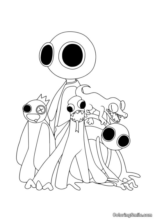 Todos os heróis dos Rainbow Friends - Página para Colorir