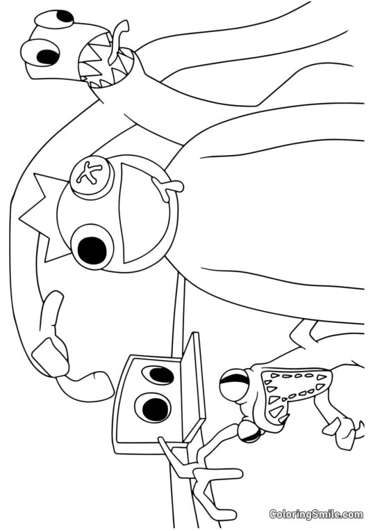 Azul, Verde, Laranja e Roxo dos Rainbow Friends - Página para Colorir