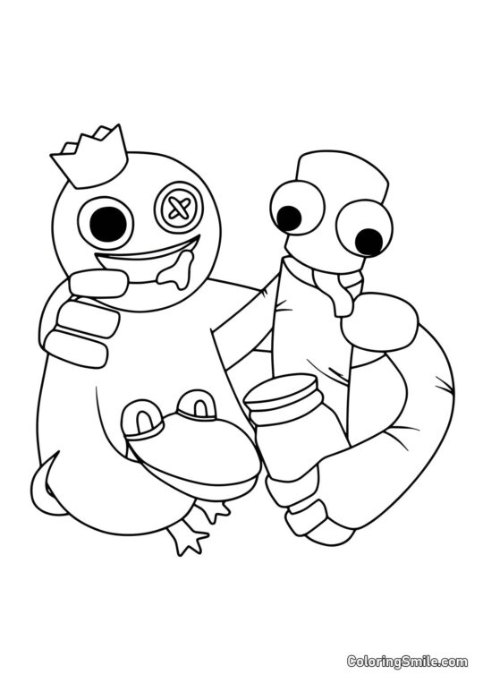 Azul, Verde e Laranja se abraçando - Página para Colorir