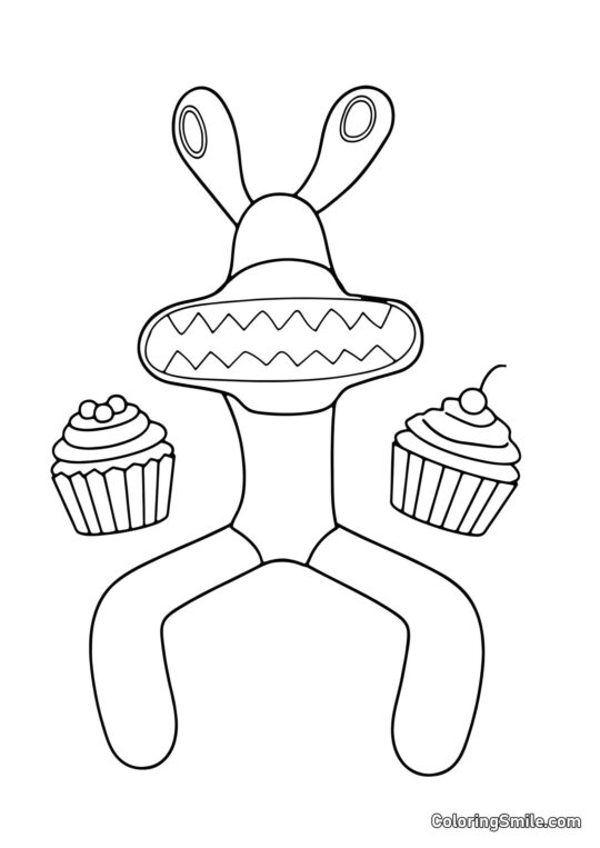 Amigo rosa com cupcakes - Página para Colorir