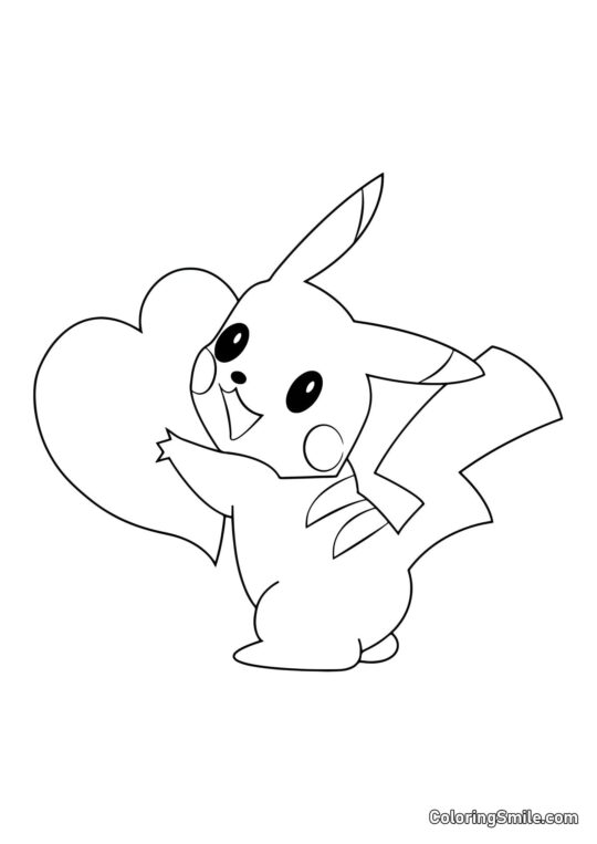 Pikachu com Coração - Página para Colorir