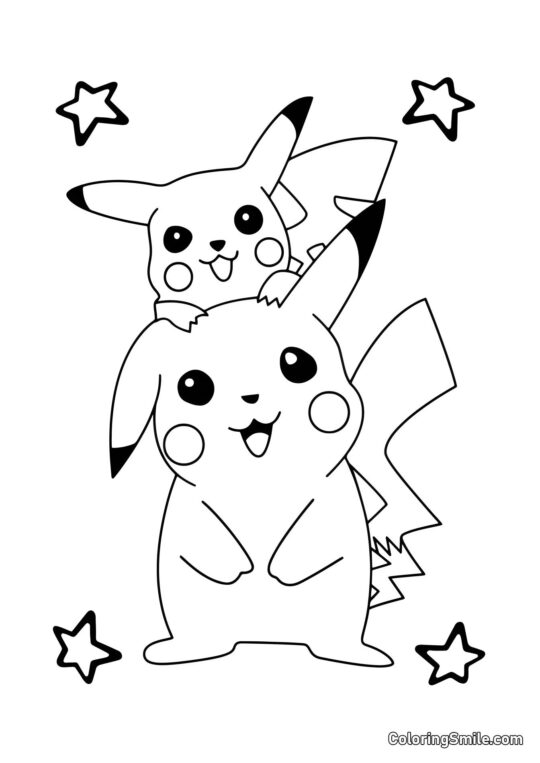 Pikachu Grande e Pequeno - Página para Colorir