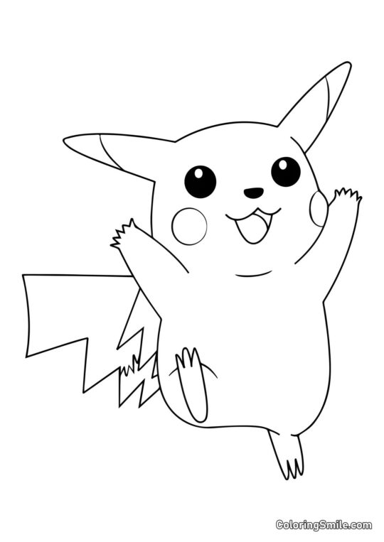 Pikachu Feliz - Página para Colorir