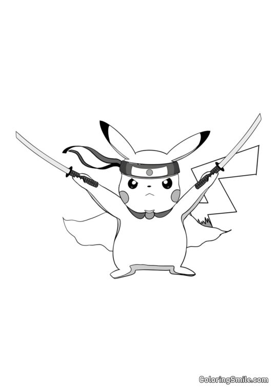Pikachu Samurai - Página para Colorir