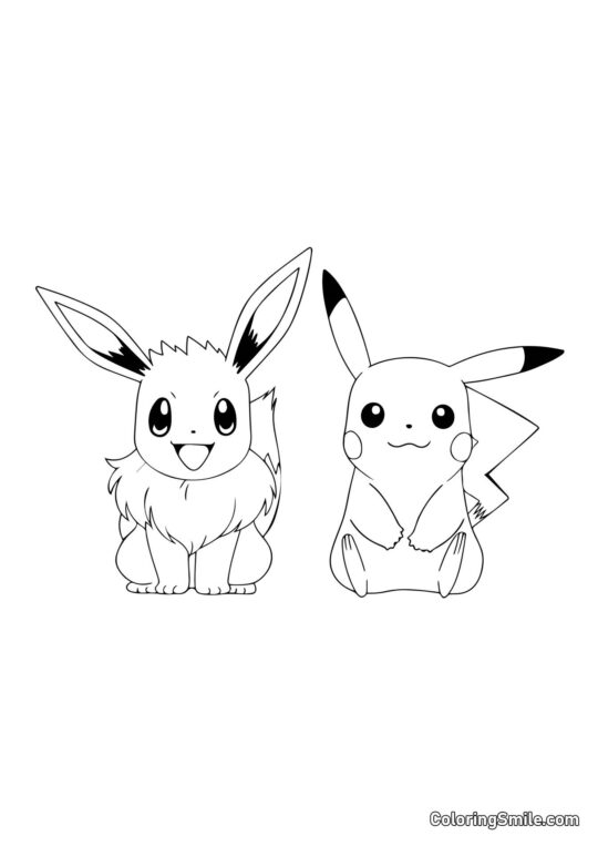 Pikachu e Eevee - Página para Colorir
