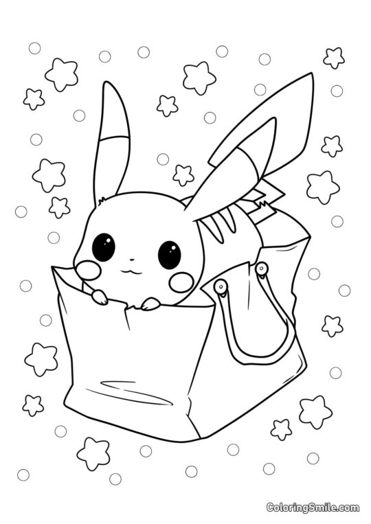 Pikachu em uma Mochila - Página para Colorir