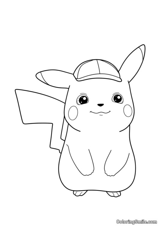 Cute Detetive Pikachu - Página para Colorir
