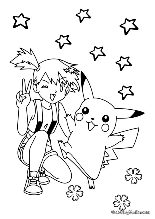Pikachu e Misty - Página para Colorir