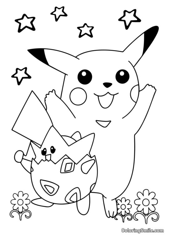 Pikachu e Togepi - Página para Colorir