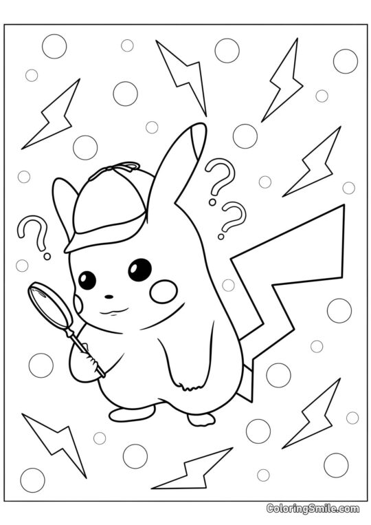 Detetive Pikachu - Página para Colorir