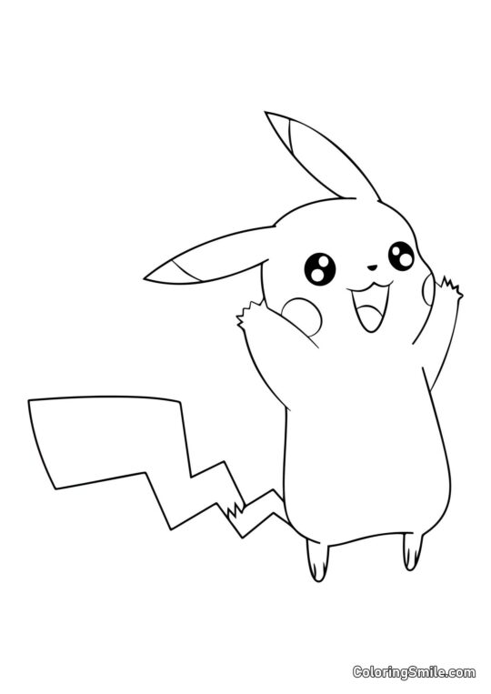 Pikachu Muito Feliz - Página para Colorir