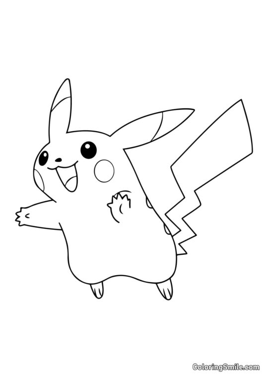 Pikachu Alegre - Página para Colorir
