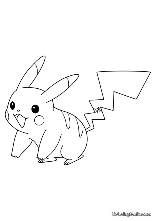 Pikachu Alegre - Página para Colorir