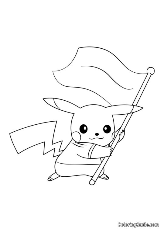Pikachu com Bandeira - Página para Colorir