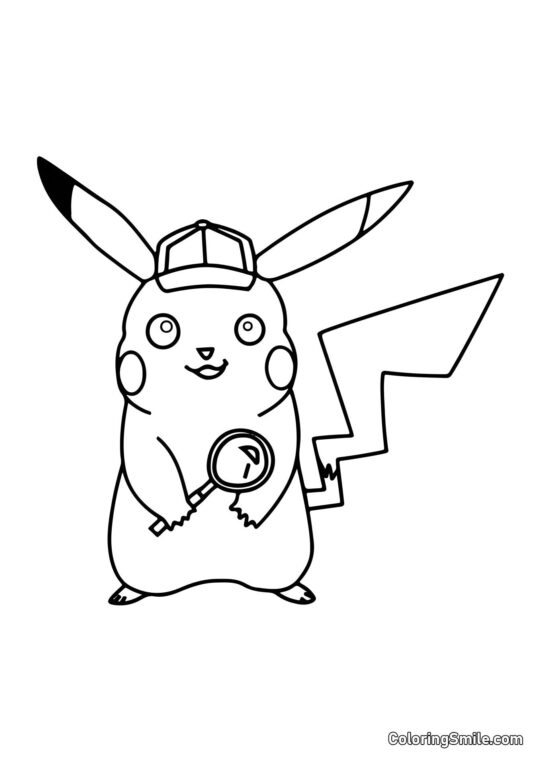 Pikachu em Fantasia de Detetive - Página para Colorir