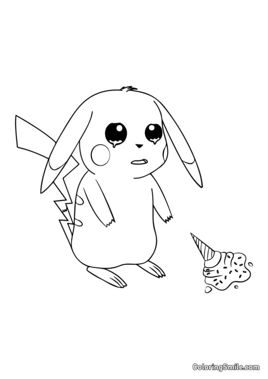 Pikachu Derrubou o Sorvete - Página para Colorir