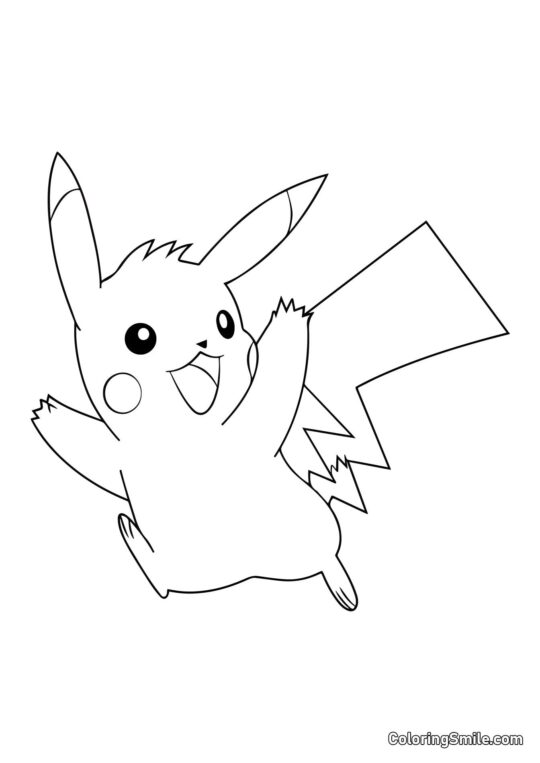 Pikachu Correndo e Acenando a Mão - Página para Colorir