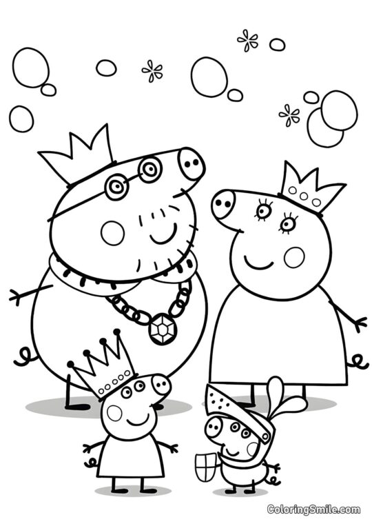 Família Real da Peppa - Página para Colorir