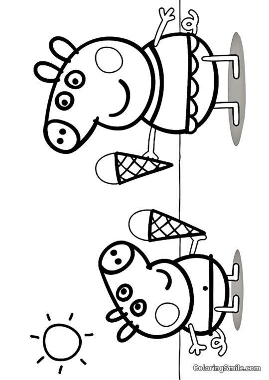 Peppa e George com Sorvete - Página para Colorir