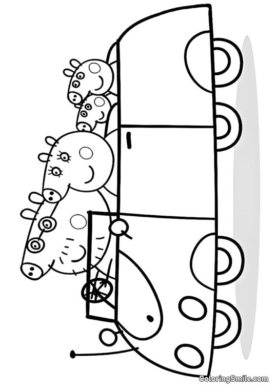 Peppa com a Família no Carro - Página para Colorir