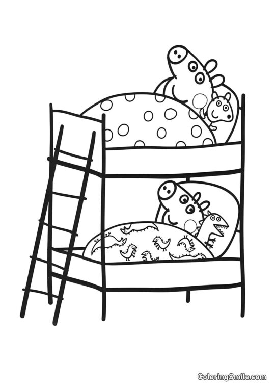 Peppa e George na Cama - Página para Colorir
