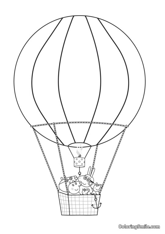 Peppa em um Balão de Ar Quente - Página para Colorir