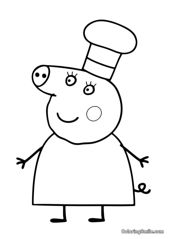 Mamãe Pig com um Chapéu de Chef - Página para Colorir