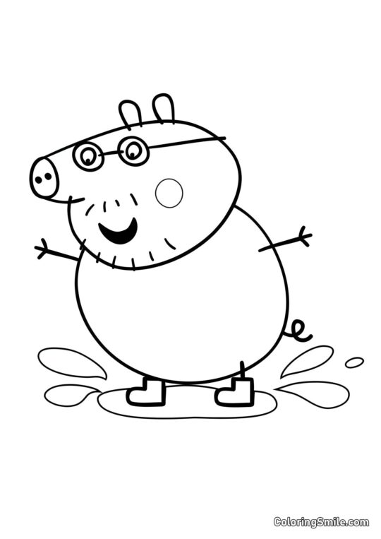 Papai Pig Pulando em Poças - Página para Colorir