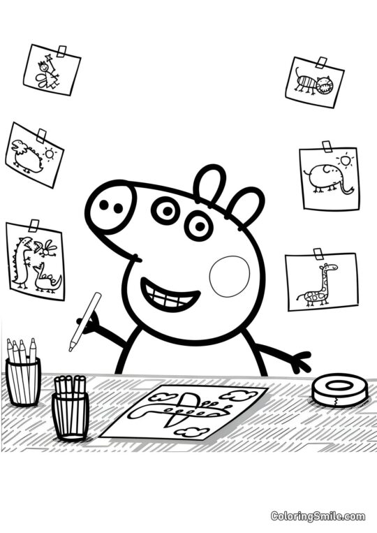 Peppa Desenhando - Página para Colorir