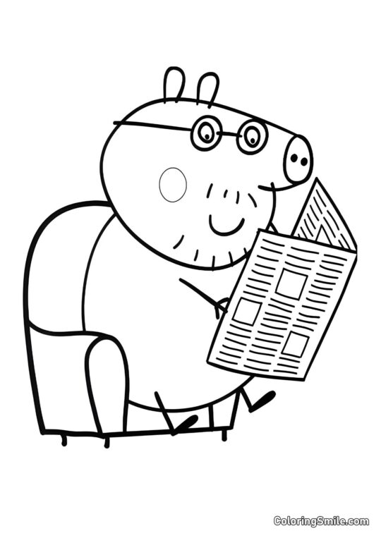 Papai Pig Lendo um Jornal - Página para Colorir