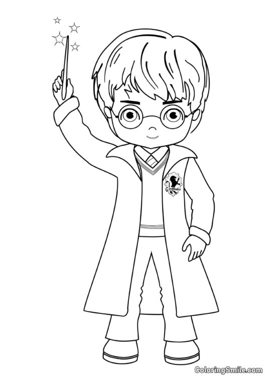 Harry Potter de desenho animado com uma varinha mágica Harry Potter de desenho animado com uma varinha mágica - Página para Colorir
