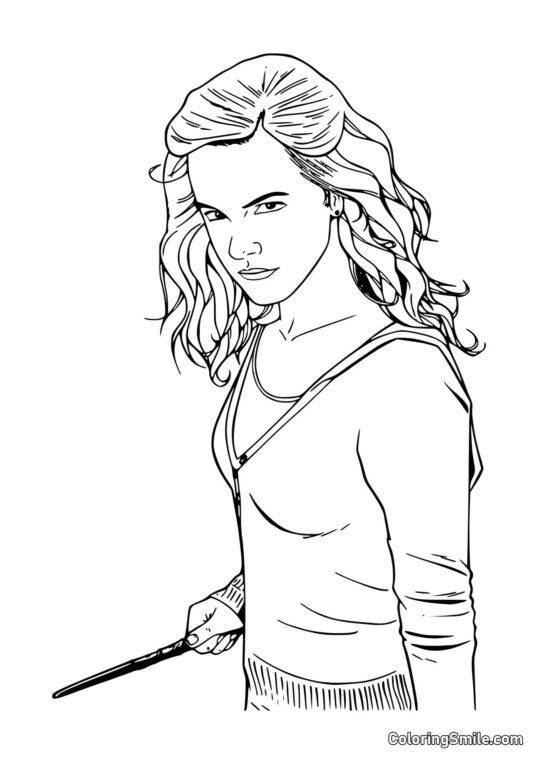 Hermione se preparando para lançar um feitiço Hermione se preparando para lançar um feitiço - Página para Colorir