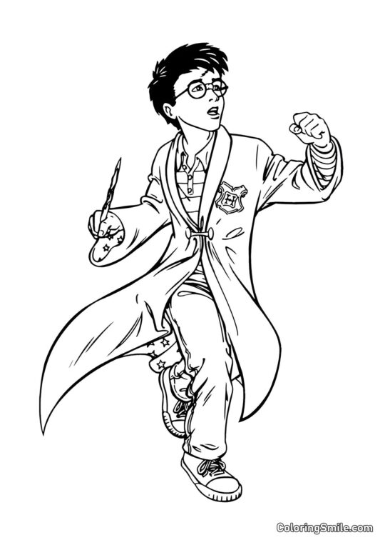 Harry de desenho animado indo para a batalha Harry de desenho animado indo para a batalha - Página para Colorir