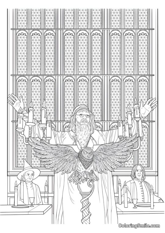 Albus Dumbledore, Minerva McGonagall e Severus Snape Albus Dumbledore, Minerva McGonagall e Severus Snape - Página para Colorir