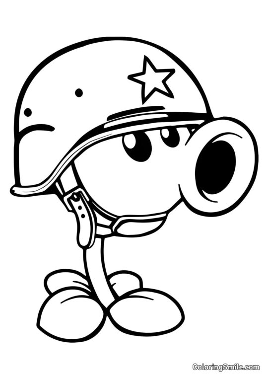 Atirador de Ervilhas com Capacete de Plants vs. Zombies Atirador de Ervilhas com Capacete de Plants vs. Zombies - Página para Colorir