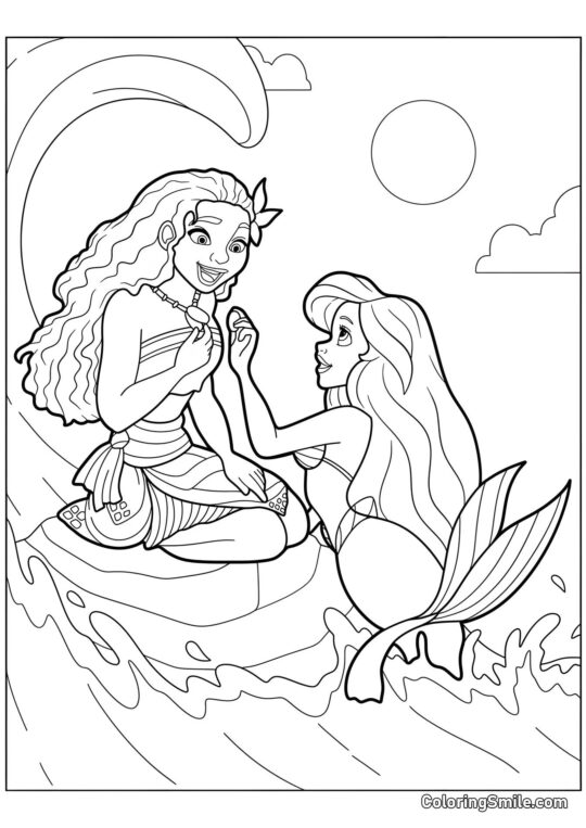 Sereia Ariel e Moana - Página para Colorir