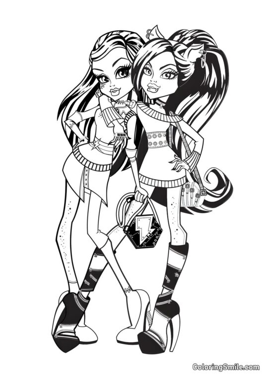 Frankie Stein e Clawdeen Wolf Frankie Stein e Clawdeen Wolf - Página para Colorir