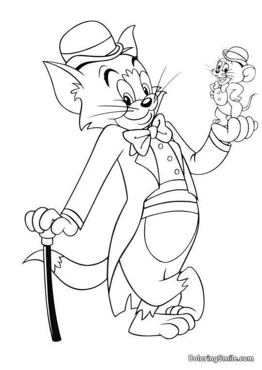 Tom Gentil com Jerry nos Braços - Página para Colorir