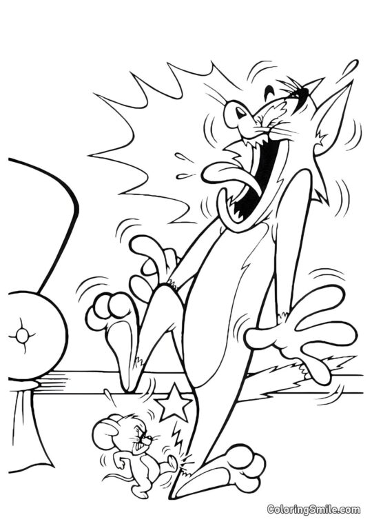 Jerry Pisou no Pé de Tom - Página para Colorir